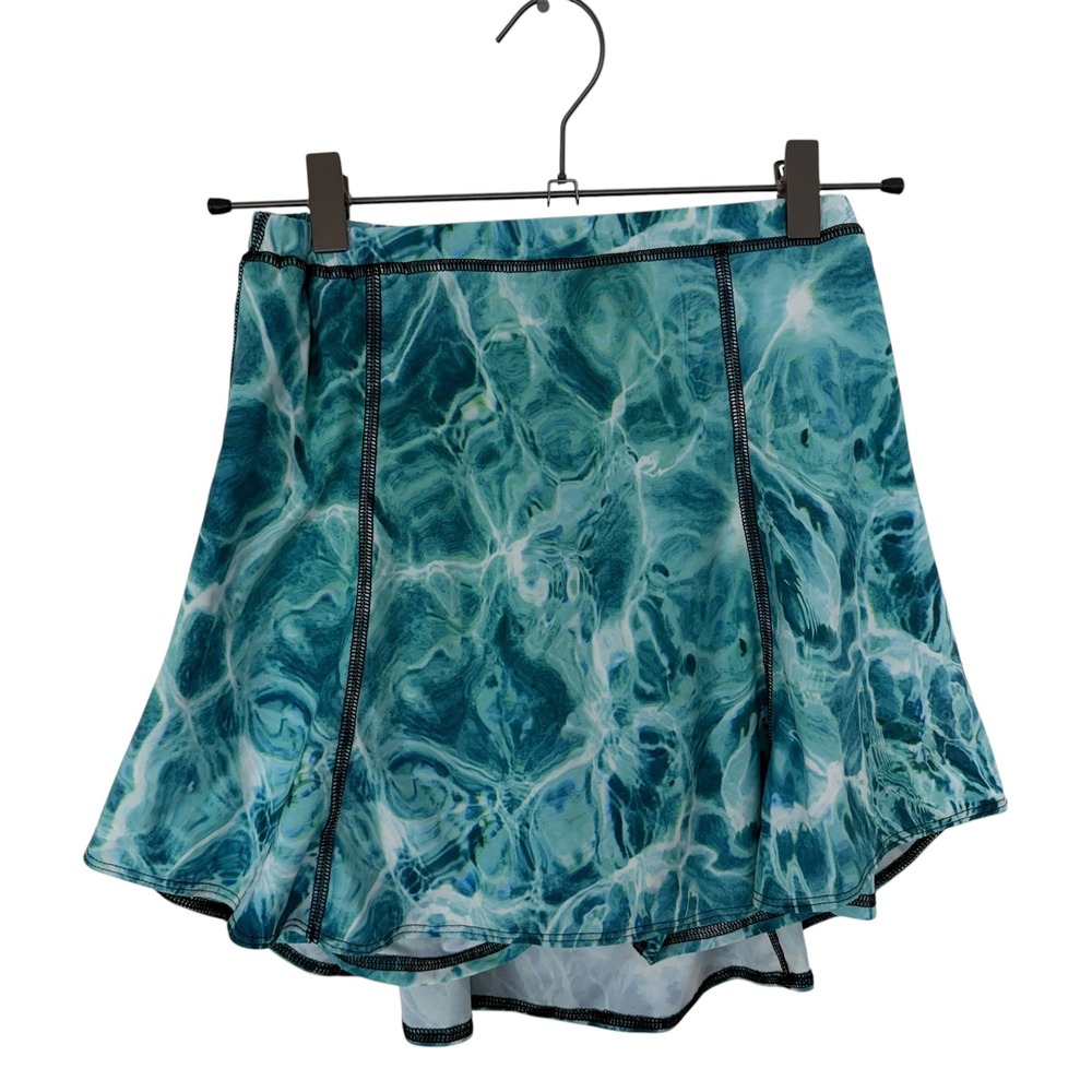 Yoga Democracy Ace Skort Womens Small Teal Blue Pool Party Water Print Tennis